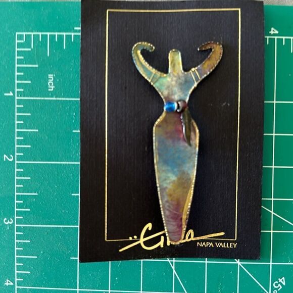 Vintage Gina’s Designs Napa new old stock Raku color Godess Pin iridescent - Picture 5 of 5